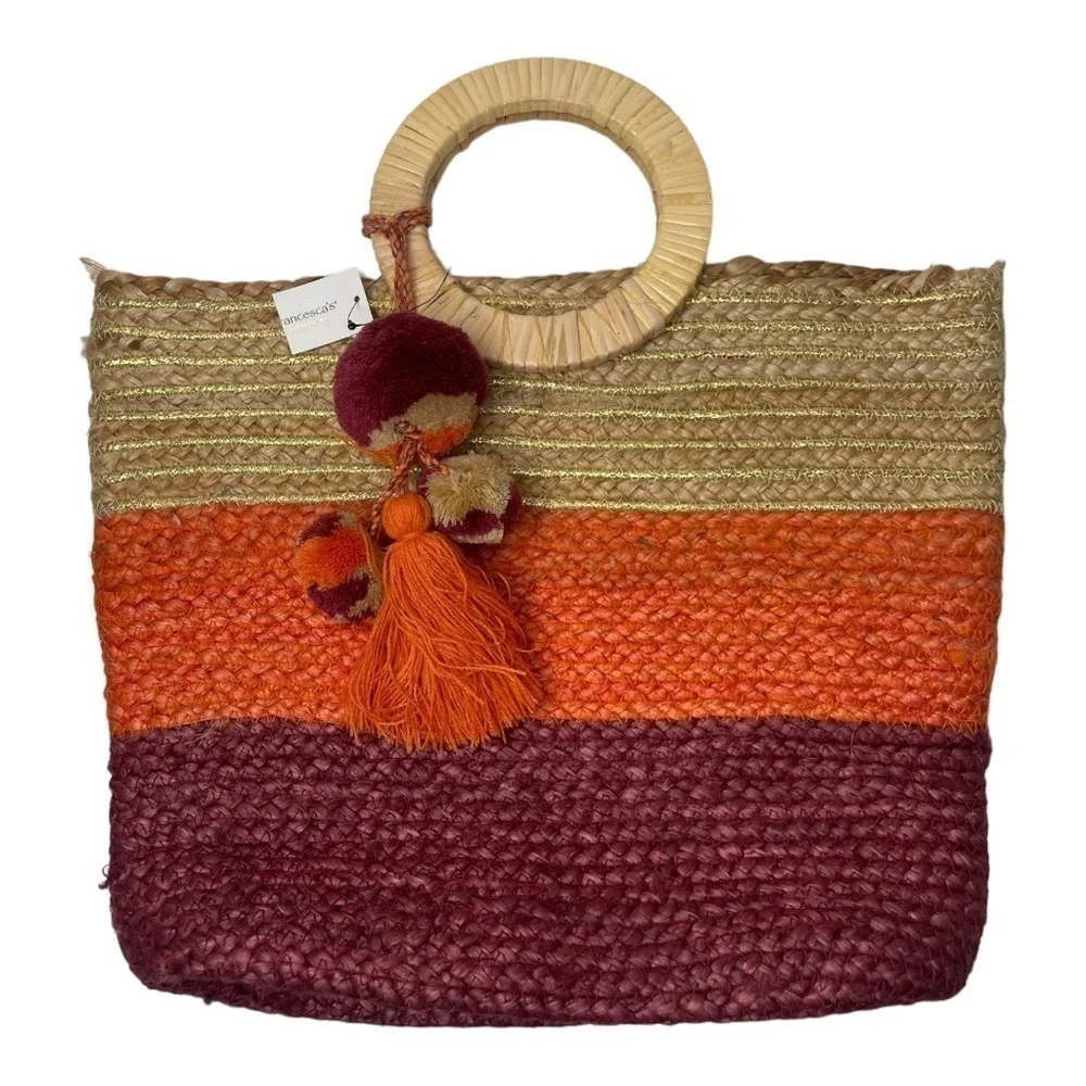 NWT Francesca’s Cindy Colorblock Jute Handbag